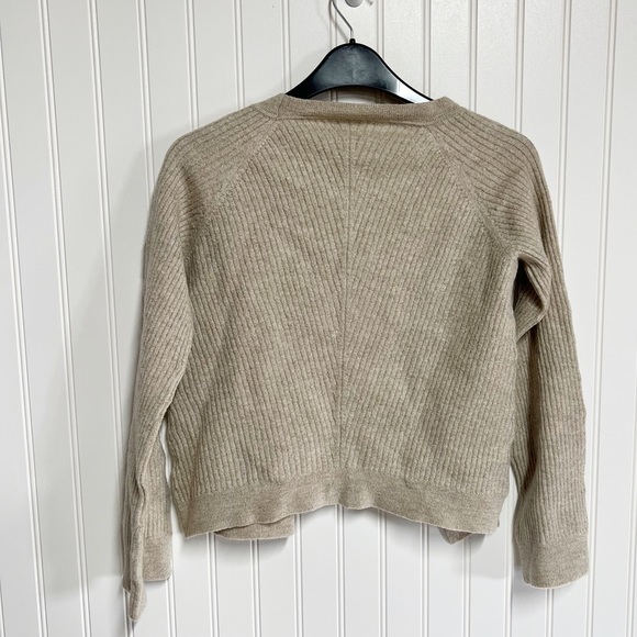 Amour Vert Light Taupe Wool Ribbed Knit Open Front Cardigan Sweater Small S - Picture 2 of 6